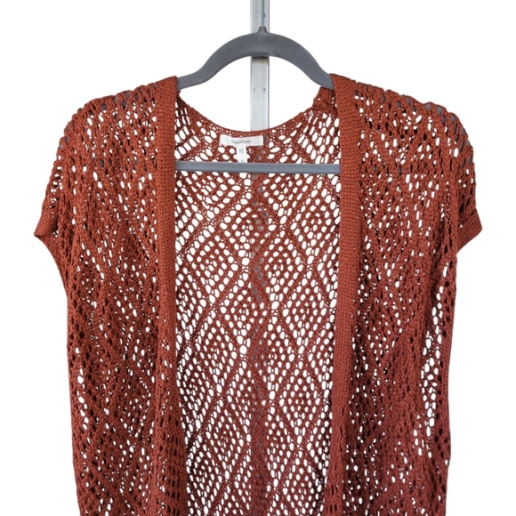 Maurices S Fringe Crochet Knit Duster Boho Gypsy Cardigan Vest Rust Orange - Picture 7 of 12